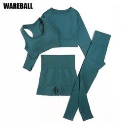 Wareball 234pcs Conjunto de yoga sin costura Trajes de ropa deportiva para mujeres Fitness Track Sports Bra Leggings 240511