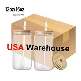 Magazijn us 16oz sublimatie glazen tuimelaar mat cola kan bamboe deksel bier staart beker whisky koffie mok ijsje thee potte 0516