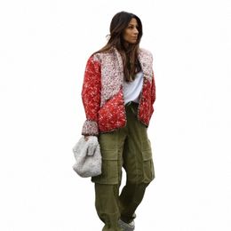 Cálido Otoño Invierno Mujer Chaqueta Imprimir Cott Abrigo Chaqueta acolchada LG Manga Vintage Harajuku Ropa de abrigo Diseñador Mujer Ropa 84lL #