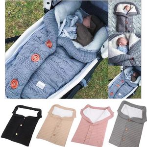 Warme baby slaapzak voetbui baby knop gebreide swaddle katoenen brei envelop pasgeboren swadding wrap kinderwagen accessoire