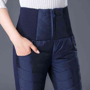 Pantalon de survêtement en coton chaud pour femmes, épais, taille haute, élastique, pantalon de neige, bureau, crayon extensible, leggings rétro Y211115