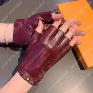 Gants demi-doigt de styliste chauds pour femmes, gants en cuir véritable à la mode, marque de luxe, hiver et automne, Gants202v