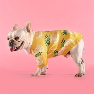 Vêtements chauds pour chiens Bouledogue français Vêtements pour animaux de compagnie pour moyen et grand s Costume Ananas Imprimer Pull Carlin Pet s T200710