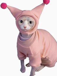 Warme fleece jas hoed set voor Sphynx kat in de winter zacht sweatshirt pak voor kittens kleine honden Devon Rex dikke loungewear kleding 240130