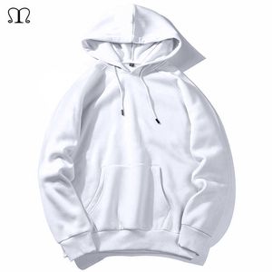 Warm Fleece Hoodies Mannen Sweatshirts Lente Herfst Solid White Color Hip Hop Streetwear Hoody Man Kleding EU Szie XXL 210707