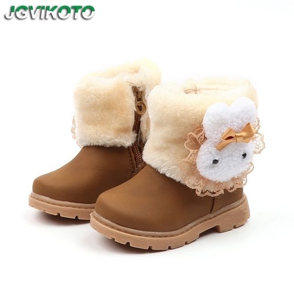 Bottes de filles chaudes Bottes en caoutchouc pour enfants Bottes pour enfants en coton épais Doux lapin mignon avec dentelle Mode Princesse imperméable Enfant en bas âge LJ201027