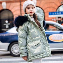 Warm Girls Winter Jacket 2021 Nieuwe mode Kinderen Down Jacket Real Fur Collar Girl Parka No-Wash Girl Outerwear Kids Clothing J220718