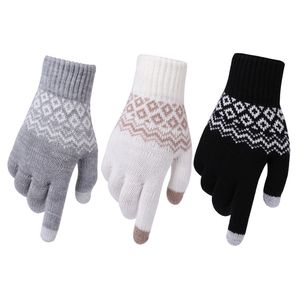 Gants chauds, gants jacquard adultes résistants au froid et épaissis, gants d'hiver tricotés pour écran tactile pour femmes en gros