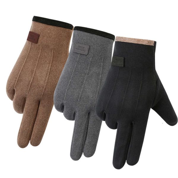 Warme Handschuhe für Herren, Winter-Kaninchen-Fleece, verdickte Outdoor-Reiten, winddichte und kältebeständige Drei-Faden-Touchscreen-Handschuhe