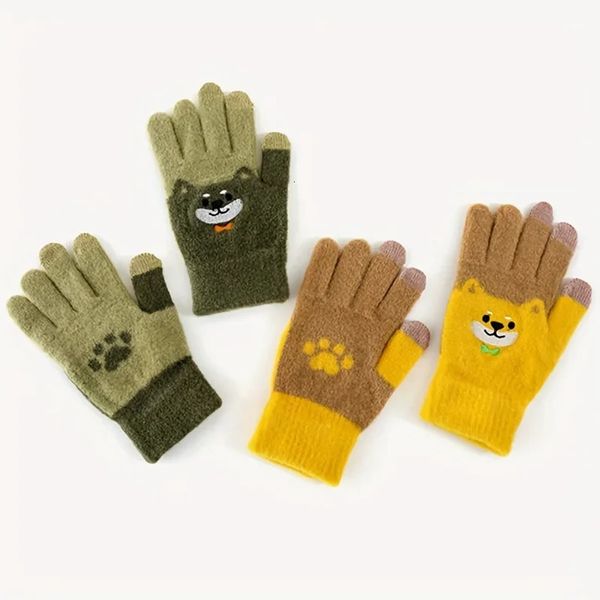 Gants chauds pour enfants, tricotés à cinq doigts, pour garçons et étudiants, hiver, épais, résistants au froid, écran tactile, 240226