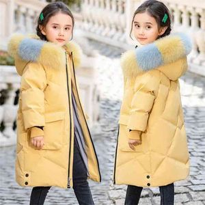 Warme kinderen Winter Parka Bovenkleding Tiener Outfit kinderkleding faux Bontjas Capuchon voor Meisjes kleding snowsuit 210903