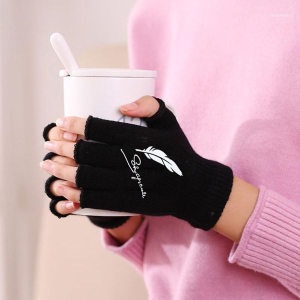 Guantes de medio dedo de punto cálido Mittens de otoño e invierno Mantenga el teclado impreso largo sin dedos unisex antideslizante1