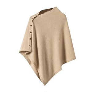 Chaud tricoté couleur unie écharpe épaisse simple boutonnage laine châle Wrap femmes Cape ouvert côté tissé Cardigan Poncho étole T285 240108