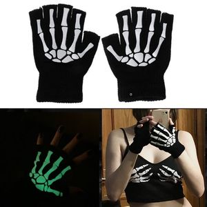 Warme brei-handschoenen voor volwassen vaste acryl half vingerhandschoen Human skelet kop grijper print fietsen niet-slip polshandschoenen FY5602