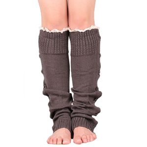 Warm Breien Been Mouwen Knie Hoge Sokken Knit Boot Manchetten Voetwarmer Lange Kousen Dames Dames Knop Kant Booties Sleeves OOA9102