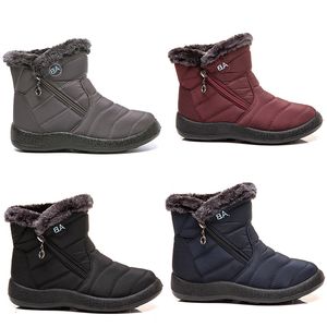 Bottes de neige chaudes pour femmes, chaussures en coton léger, noir, rouge, bleu, gris, baskets de sport de plein air, couleur 4, cuir véritable, hiver