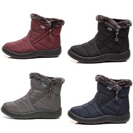 Bottes de neige chaudes pour femmes, chaussures en coton léger avec fermeture éclair latérale, noir, rouge, bleu, gris, sports de plein air, hiver