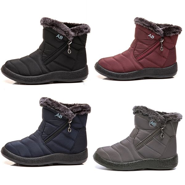 Bottes de neige chaudes de dames côté fermeture éclair léger coton femmes chaussures noir rouge bleu gris gris en hiver extérieur sportif baskets