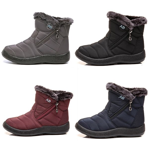 Bottes de neige chaudes pour femmes, chaussures en coton léger avec fermeture éclair latérale, baskets de sport de plein air, noir, rouge, bleu, gris, couleur 4, hiver