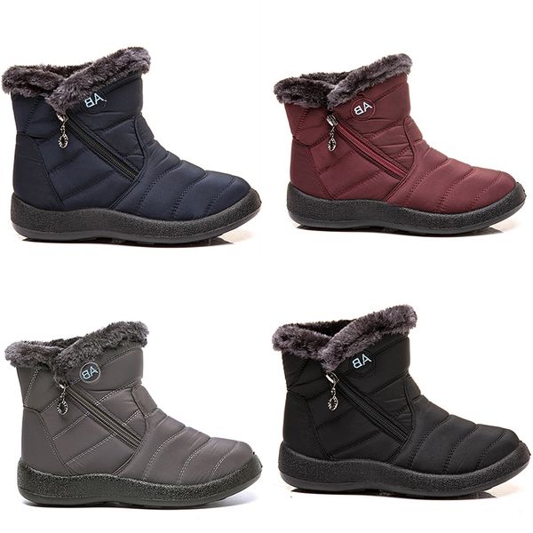 Bottes de neige chaudes pour femmes, chaussures en coton léger avec fermeture éclair latérale, baskets de sport de plein air, noir, rouge, bleu, gris, hiver