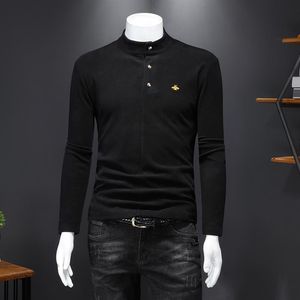 Hauts chauds pour hommes, T-shirts à manches longues brodés d'abeilles, automne et hiver, boutons slim, sections fines, plus velours et épaisseur 217g