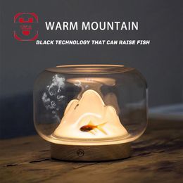 Warm Berg Nachtlampje Nachtkastje Desktop Tafellamp Zwart Technologie Lichtgevende Aquarium Bloem Decoratie Sieraden Unieke Gift207G