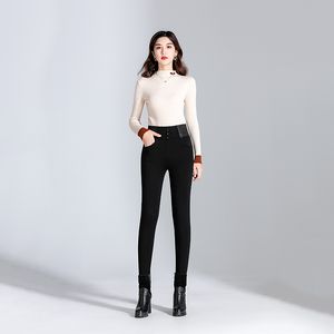 Pantalon chaud pour femmes classique polaire formel 100% laine taille haute pantalon Stretch décontracté épaissir hiver femmes 210428