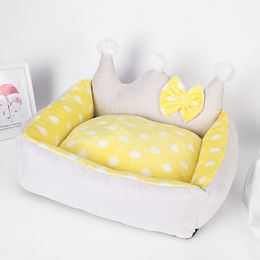 Chaud Pet Dog Lit Chiot Couronne Princesse Maison Hiver Doux Coussin En Coton Petits Chiens Moyens Matelas Amovible Kennel Accessoires Y200330