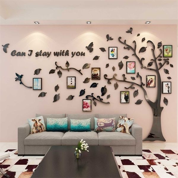 Chaud Photo Arbre 3D Qualité Acrylique Stickers Muraux Cadre Photo Pour La Décoration Intérieure DIY Creative Oiseau Arbre Fond Fonds D'écran Autocollant T200601