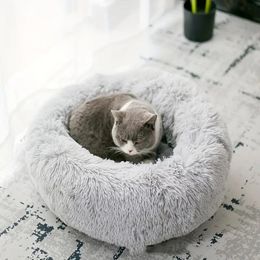 Lit de tunnel de chat de nid de tunnel de chat pliable chaud de peluche avec le tapis central, jouets de terrain de jeu de grand tube