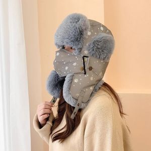 Warme veiligheid Reflecterende winterhoed Dikke konijnenbont ski-pet vrouwen mannen Rusland ushanka trooper hoeden masker fietsen waterbestendig 231220