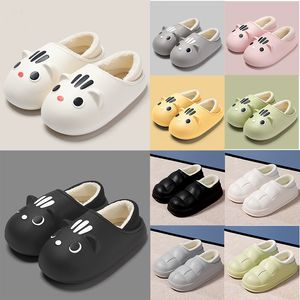 Warme schoenen 2023 Slippels Winter Katoen All Inclusive Cat Cartoon Patroon Simplicity Solid Color Wit Zwart Geel Green Men Dames Maat 36-45 GAI 288