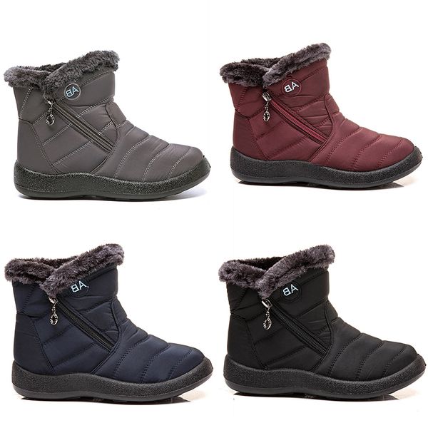 Bottes de neige chaudes avec fermeture éclair latérale pour femme, chaussures légères en coton, noir, rouge, bleu, gris, baskets de sport de plein air, couleur 4, hiver