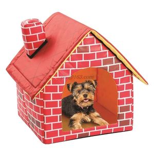 Warme zachte hond kennel schoorsteen huisdier grote huis simulatie baksteen doggy bedden met mat indoor polyester nest tent 201223