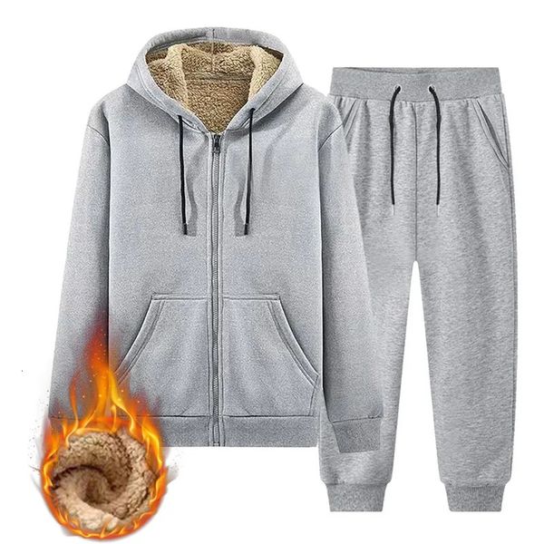 Costume de Sport chaud pour hommes, ensemble 1 2 pièces, combinaison de Sport d'hiver 2023, sweat à capuche thermique, survêtement polaire coupe-vent, vêtements de Sport, 231220