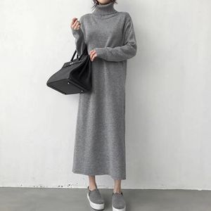 Warm coltrui dikke breien winter zwarte trui jurk vrouwen gebreide vrouwelijke losse lange jurken womens oversize vestidos 78e 210420