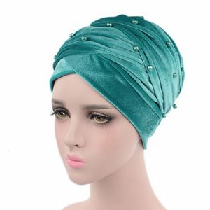 Écharpe turban à velours chaud Hijab pour femmes perles de cordons de châtonnet