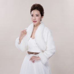 Boléro de mariage chaud Jacekt en fausse fourrure à manches longues ouvert devant Cape de mariée de luxe enveloppes femmes accessoires pour les mariées CL0892263V