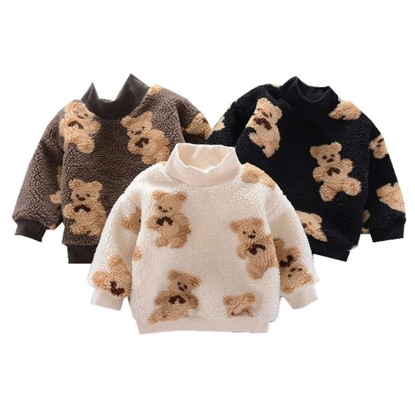 Vêtements d'hiver chauds flanelle épaissie enfant en bas âge garçons filles manteau épais peluche T-shirts automne né vêtements enfant 211204