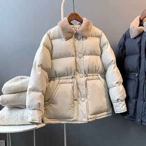 Chaud hiver doudoune femmes mode coton rembourré fausse fourrure col Parka Harajuku pardessus solide femme Outwear 210531