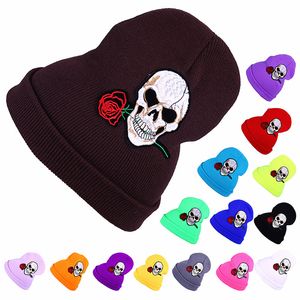 Chaud hiver chapeau femmes tricot chapeaux filles crâne et rouge Rose casquette automne hiver mode bonnets décontracté tricoté casquettes