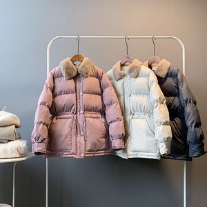 Veste d'hiver chaude femmes mode col de fourrure vers le bas manteau de coton femmes coréen couleur unie lâche grande taille manteau femme en stock 201026