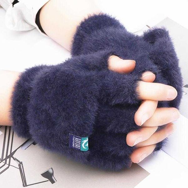 invierno cálido Guantes de punto de cachemira de felpa Lana elástica Manoplas de punto Manoplas de mano de lujo Accesorios para estudiantes adolescentes niñas guante de lana de rizo