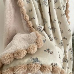 Chaud hiver pompon Blush brins et fleurs Minky couverture florale couette literie couverture 90*130 cm 240313