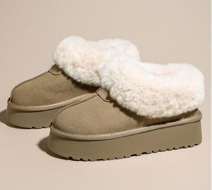 Bottes de neige chaudes d'hiver en cuir de fourrure de mouton véritable pour femmes, pantoufles classiques plates à la mode, talon de 4cm Zapatos