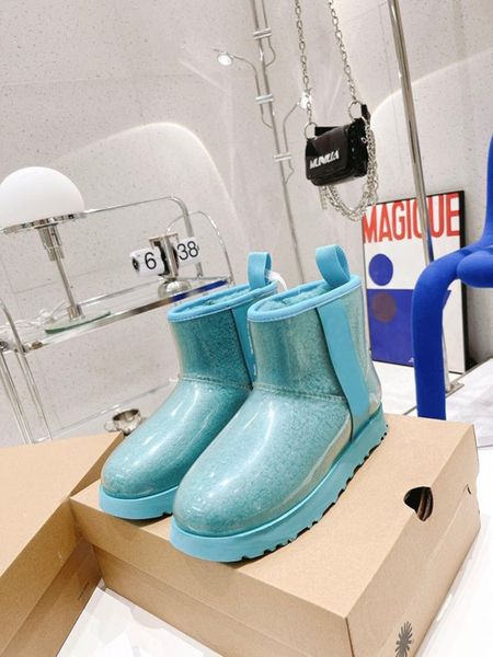 Botas de nieve cálidas para mujer, nuevas Botas de lluvia impermeables, diseñador de marca de lujo, botas desnudas de gelatina transparentes a la moda, botas de algodón