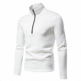 Pull chaud avec fermeture à glissière Veste d'hiver Couleur unie Sweat-shirts à col haut Pull pour hommes Pulls surdimensionnés à col roulé tricoté S-3XL N9SU #