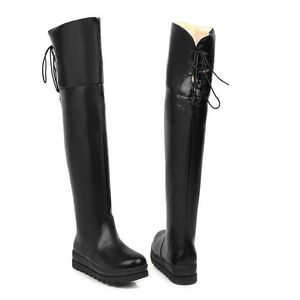 Warmer Talla grande 34-43 Botas lindas con plataforma por encima de la rodilla para mujer Botas de nieve altas hasta el muslo de estilo universitario Botas de invierno blancas y negras