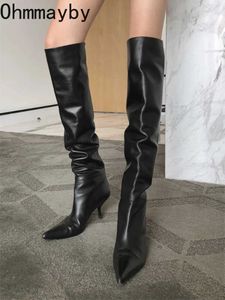 warmer Winter Vrouwen Hoge Laarzen Mode Ritsen Dames Elegante Lange Zwarte Laars Sexy Party Dunne Hoge Hak Knie Hoge Botas