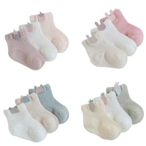 Réchauffeurs 3 paires / pack chaussettes de bébé d'été peignées coton coton désossé Mesh chaussettes bébé minces chaussettes pour enfants et filles